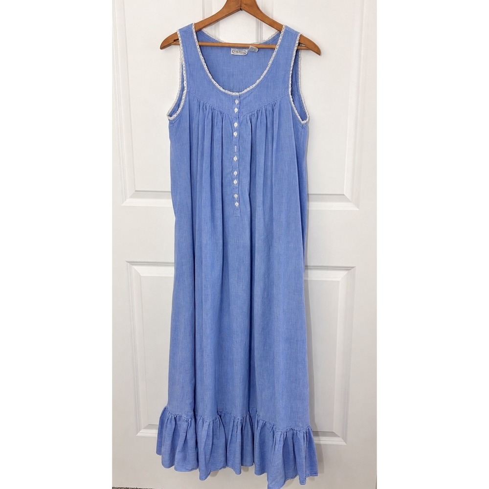 Vintage 80s Body Drama M Chambray Cotton Prairie Cottagecore Maxi Dress 0664